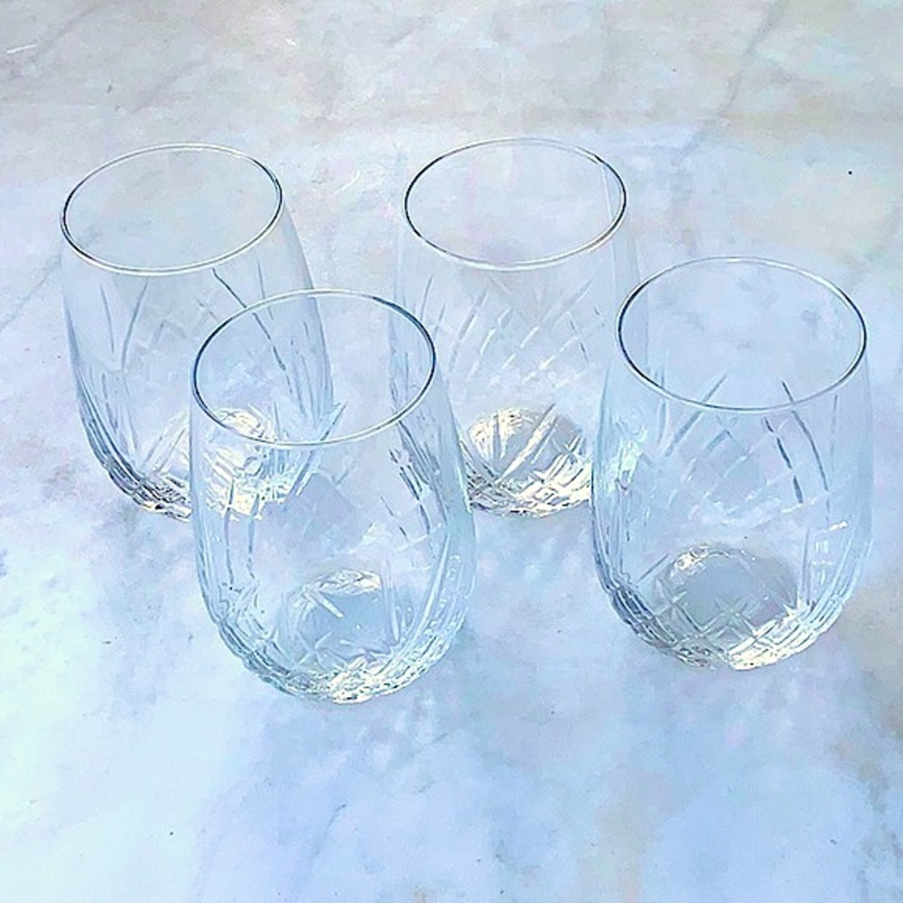 GODINGER DUBLIN STEMLESS WINE GLASSES CRYSTAL 15 oz SET OF 4 NEW